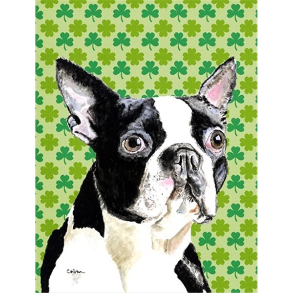 Patioplus 15 x 15 in. Boston Terrier St. Patricks Day Shamrock Portrait Garden Size Flag PA714089